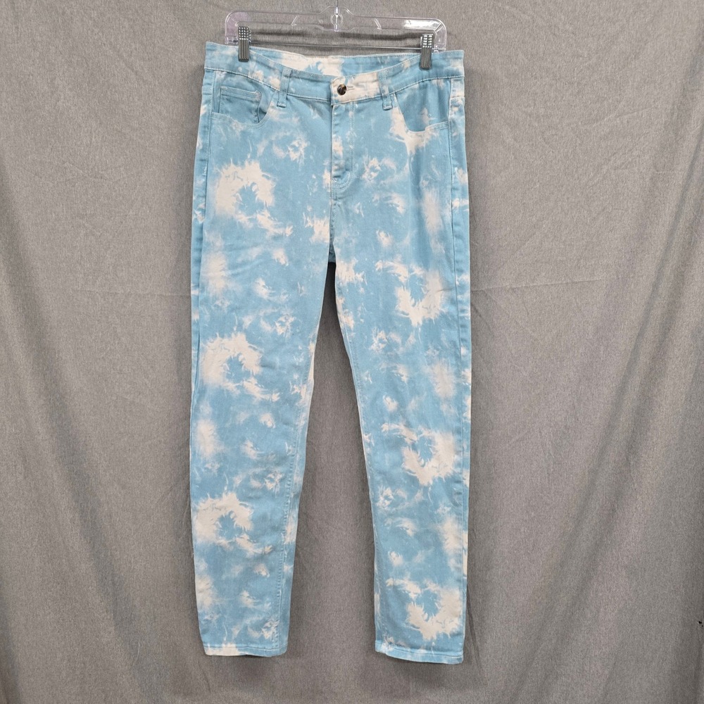 Womens Blue White Tie Dye Slim Fit Pants‎ Size 34 Cloud Print Streetwear Jeans